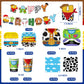 WPDISCZ Cartoon Toy Theme Party Supplies Toy Disposable Tableware Set Include Paper Plates Napkins Cups Banner Tablecloths for Toy Birthday Party
