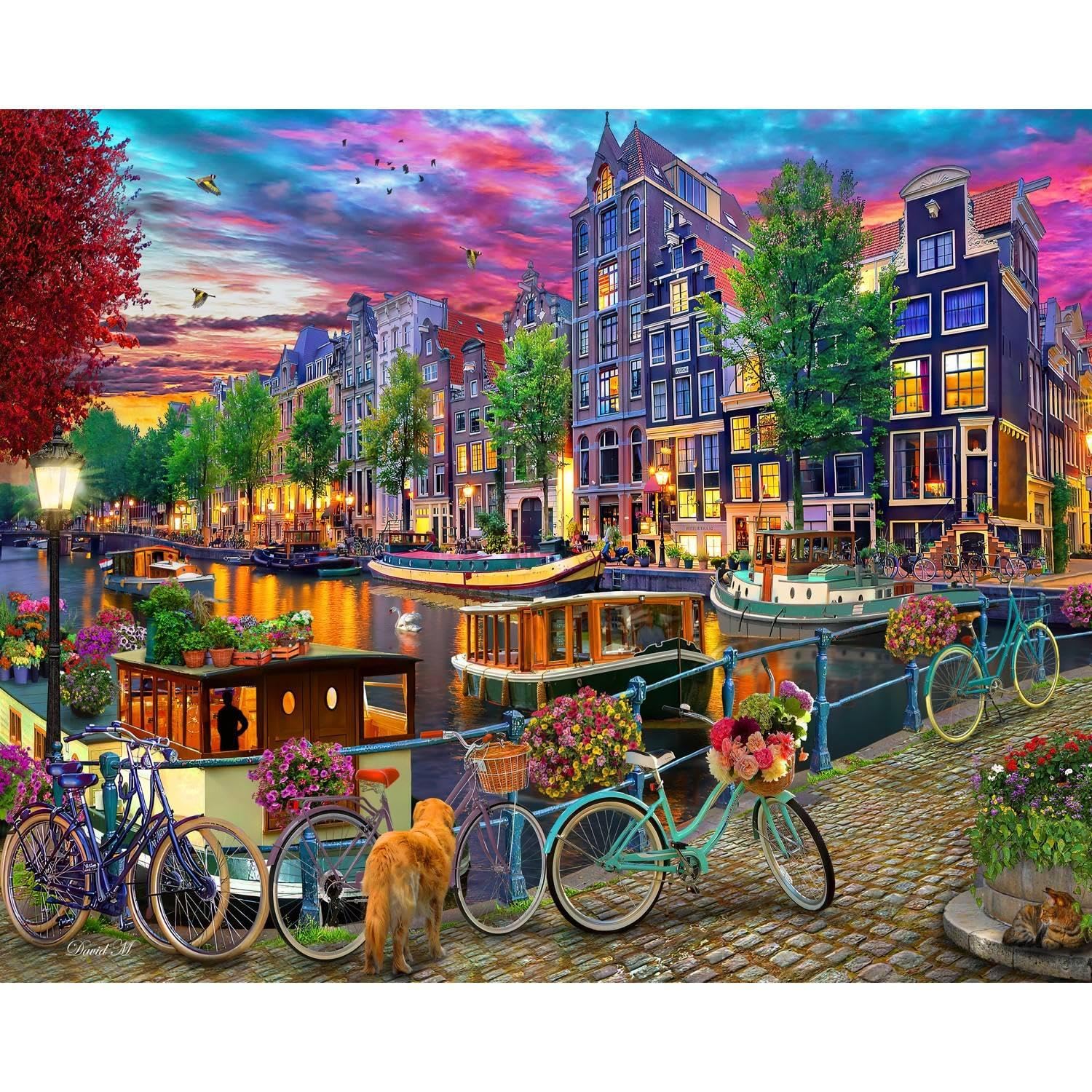 Vermont Christmas Company 'Amsterdam Canal' Jigsaw Puzzle 1000 Piece - Large Pieces - Fully Interlocking & Randomly Shaped Pieces