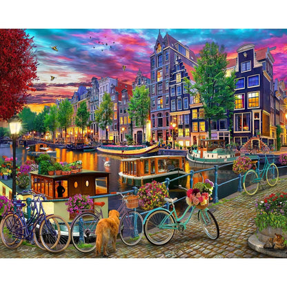 Vermont Christmas Company 'Amsterdam Canal' Jigsaw Puzzle 1000 Piece - Large Pieces - Fully Interlocking & Randomly Shaped Pieces