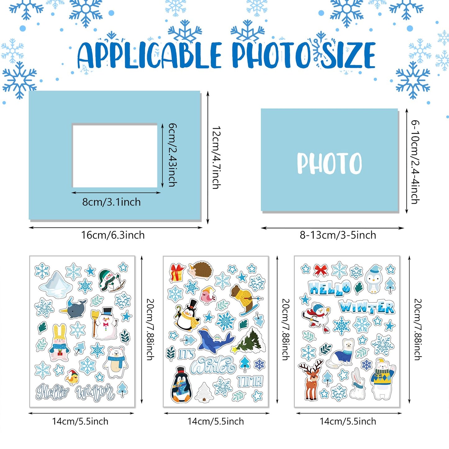 Hayux DIY Craft Kits for Kids - 24 Packs DIY Winter Wonderland Photo Frames Set with Stickers Paper Picture Frames Funny Winter Gifts Craft