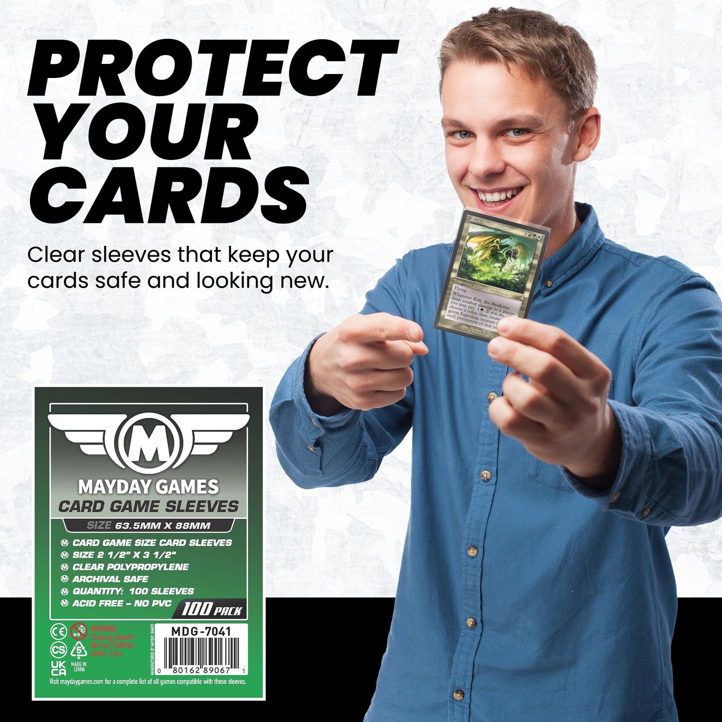 Mayday Games Standard Card Sleeves 63.5x88mm - 2 1/2" X 3 1/2 Clear Polypropylene, 40 Micron, 100 Standard Board Game Card Sleeves- MDG-7041