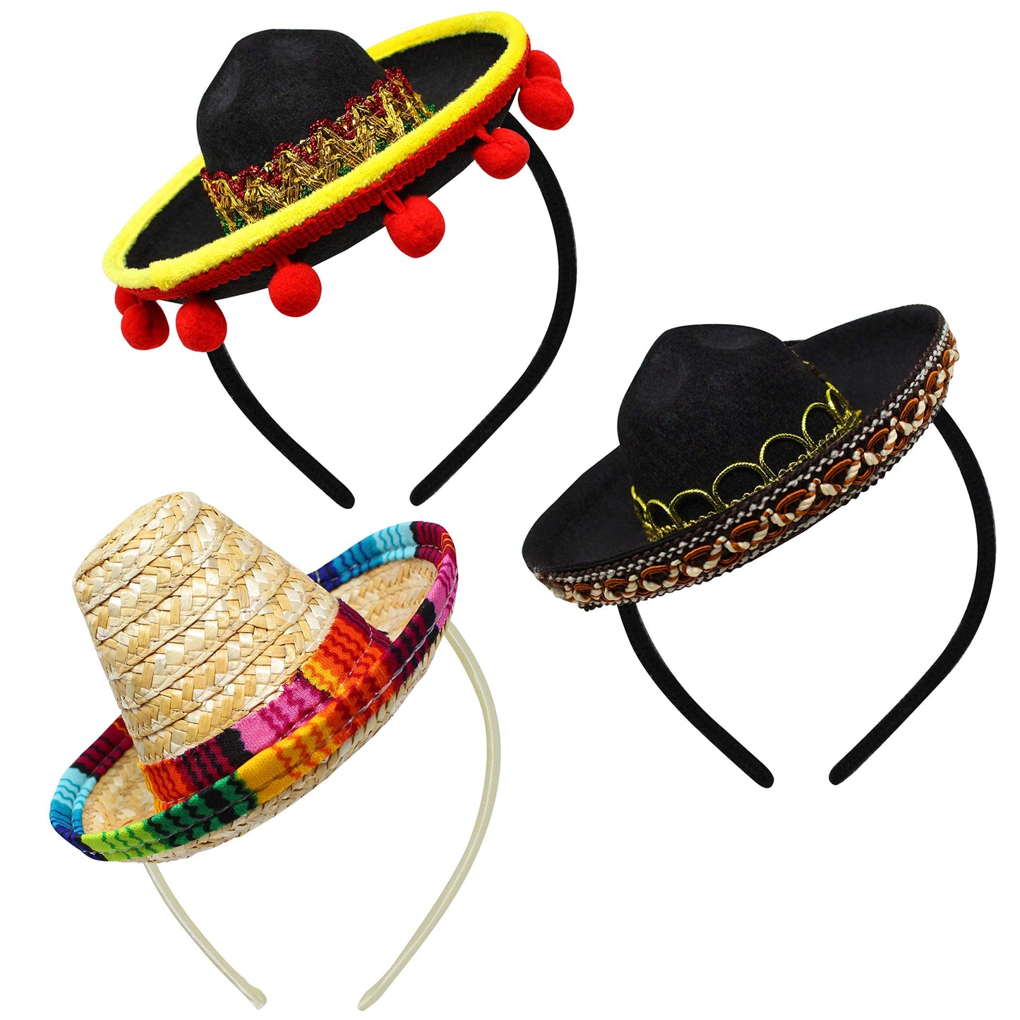 JOYIN Cinco De Mayo Sombrero Headbands - Fabric and Straw Mexican Hats, Party Costumes, Luau Event Props, Theme Decorations, Dia De Muertos Favors