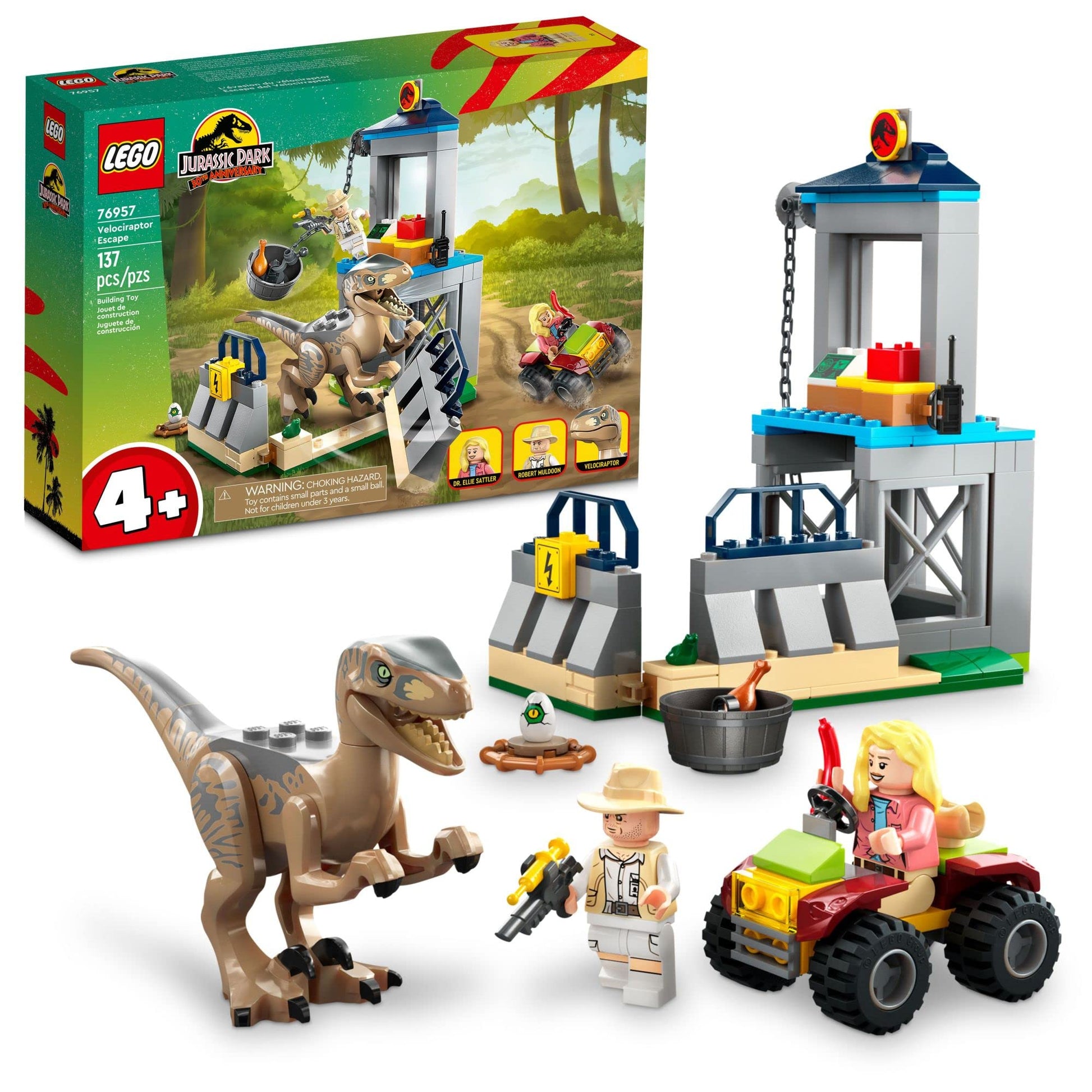 LEGO Jurassic Park Velociraptor Escape 76957 Learn to Build Dinosaur Toy for Boys and Girls; Gift for Kids Aged 4 and Up Featuring a Buildable