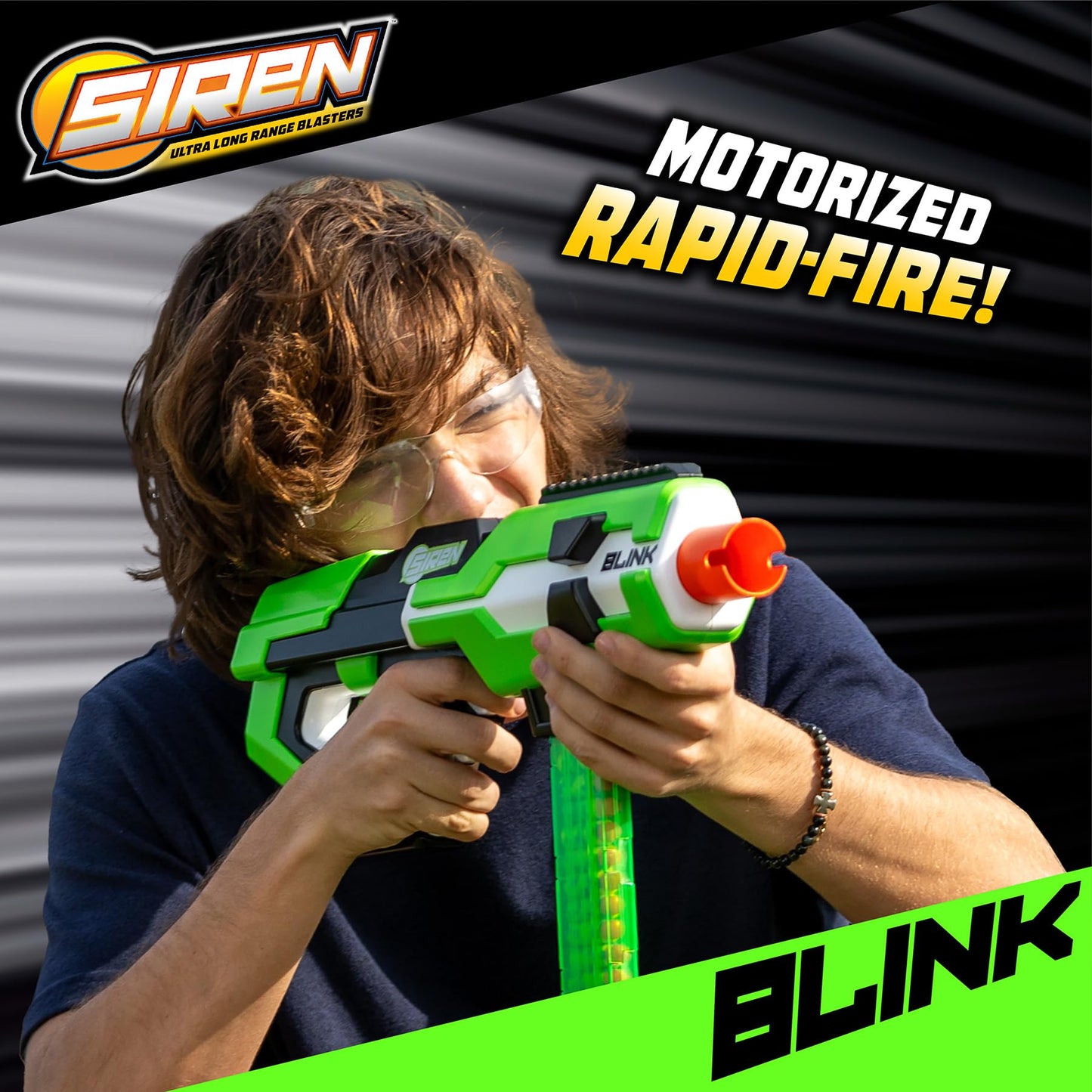 Siren Blasters Blink Motorized Rapid-Fire Ultra Long Range Foam Dart Blaster, Single Shot, Burst or Fully Auto Flywheel Launcher,190 Ft Range, 200