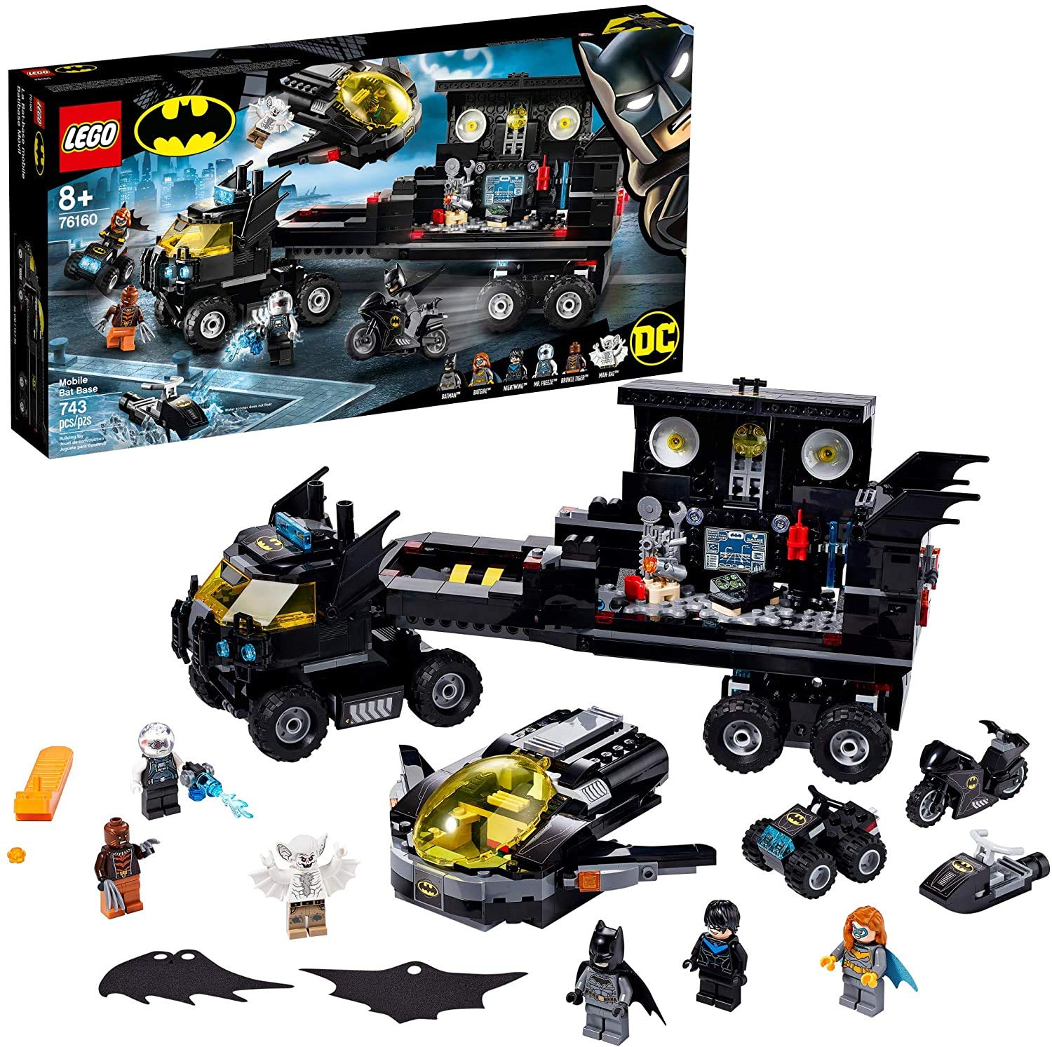 LEGO DC Mobile Bat Base 76160 Batman Building Toy, Gotham City Batcave Playset and Action Minifigures, Great ‘Build Your Own Truck’ Batman Gift for