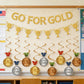 Glitter Go For Gold Banner with Paper Medal Hanging Swirls,Sports Competition Party Decorations,Olympic Sports Athlete Competition Game Party Decor