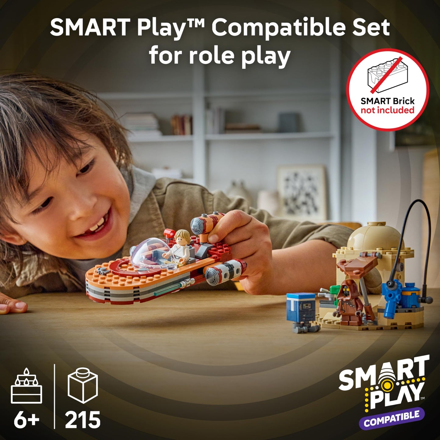 LEGO Star Wars SMART Play: Luke’s Landspeeder - Building Toy for Action Play - Compatible Set with a SMART Tag and 2 Minifigures - Gift for Boys