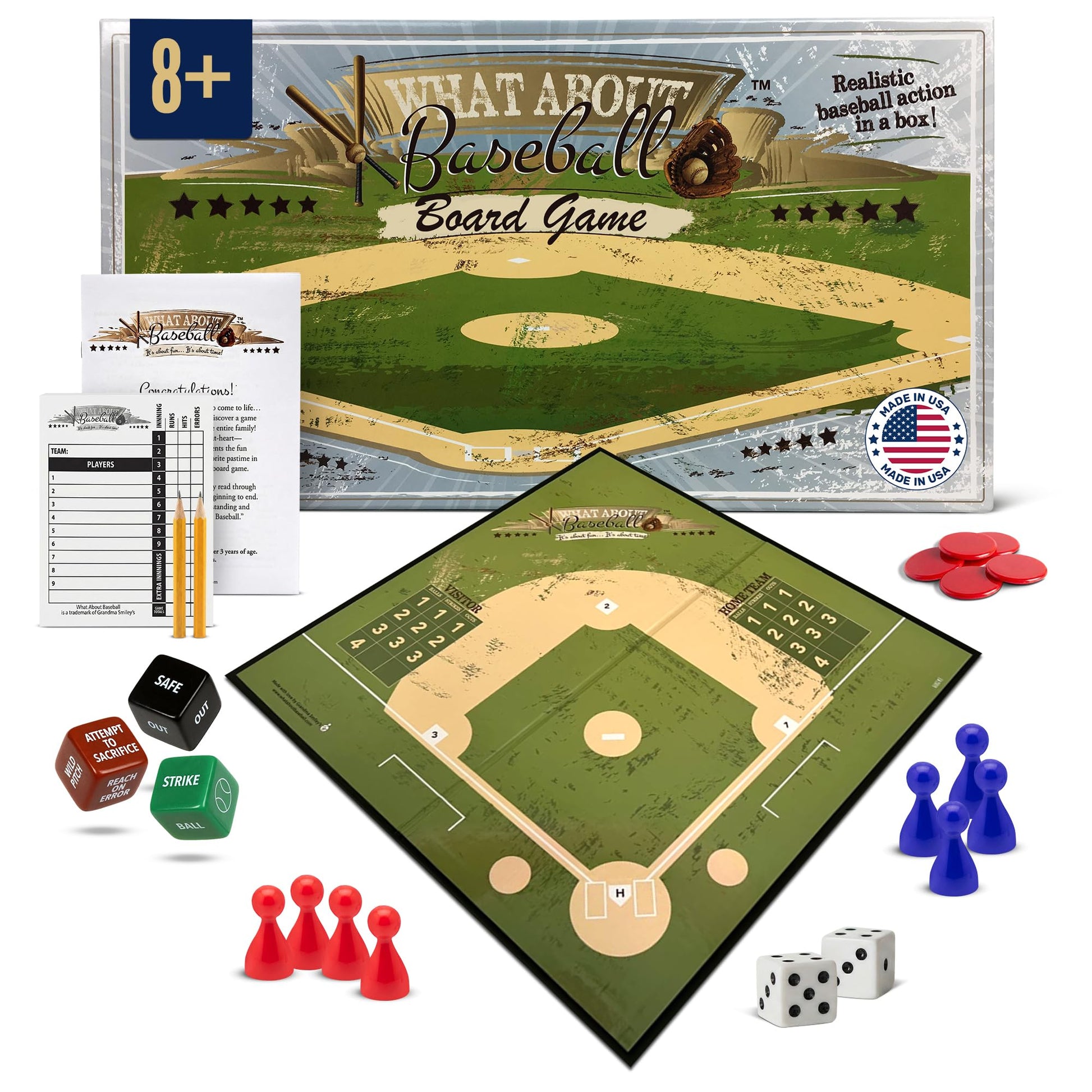 Baseball Gifts for Boys 8-12, Baseball Board Games for Kids and Adults with Dice, Tokens, & Score Pad, Fun Indoor Game with Basic and Advanced Play
