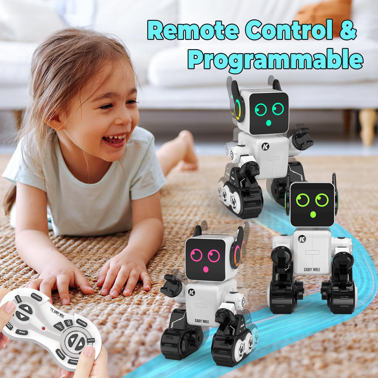 okk Robot Toys for Kids, Programmable Remote Control Robot, Interactive Toys with Coin Bank, LED and Tray, Walking Talking Singing Dancing Gift for