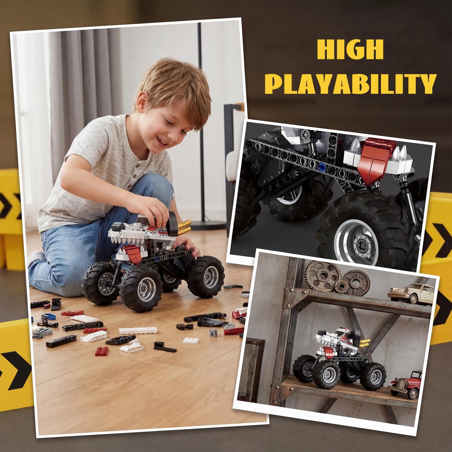 Technic Building Monster Mutt Dalmatian,2in1 Pull Back Car Toys for Off Road Stunts, DIY Building Cars Toy,Racing Action Toy for Boys and Girls Craft