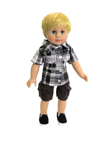 American Fashion World Plaid Boy’s Shorts Set for 18-Inch Dolls | Premium Quality & Trendy Design | Dolls Clothes | Outfit Fashions for Dolls