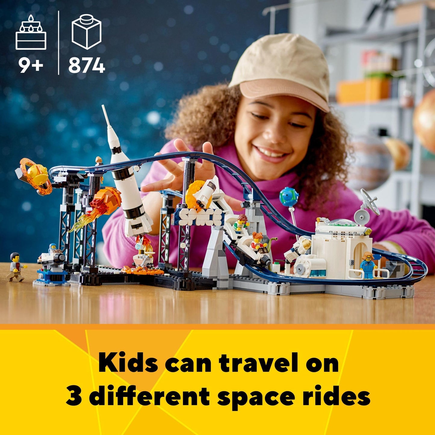 LEGO Creator 3 in 1 Space Roller Coaster, Rebuildable Amusement Park, Build as a Winding Roller Coaster or Drop Tower or Spinning Carousel, with 5