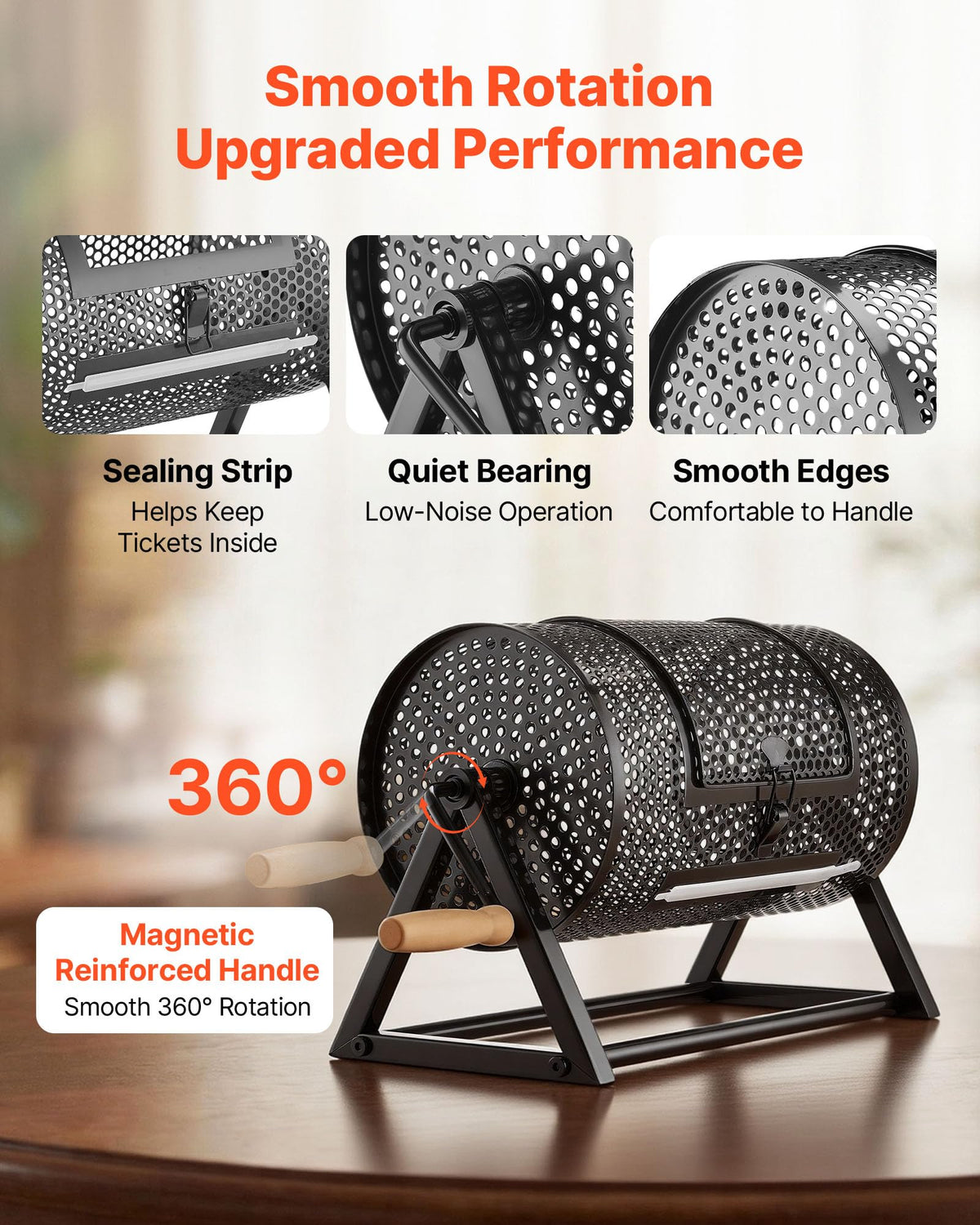 VEVOR Raffle Ticket Spinner, 11.6" x 6.6" Holds 2500 Tickets or 100 Ping Pong Balls, Raffle Drum Lottery Spinning Cage with Reinforced Handle, Stable