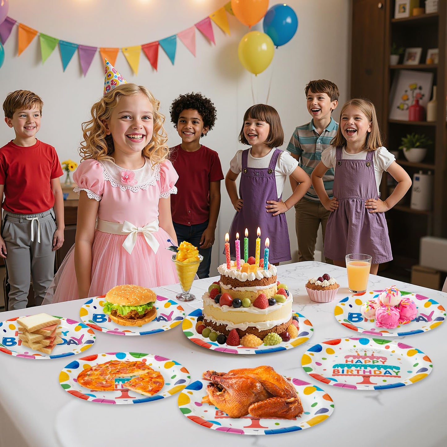 40 Pcs Happy Birthday Paper Plates and Napkins Sets - Polka Dots Bday Party Supplies Tableware, Disposable Colorful Dinner Plates Napkins Kit