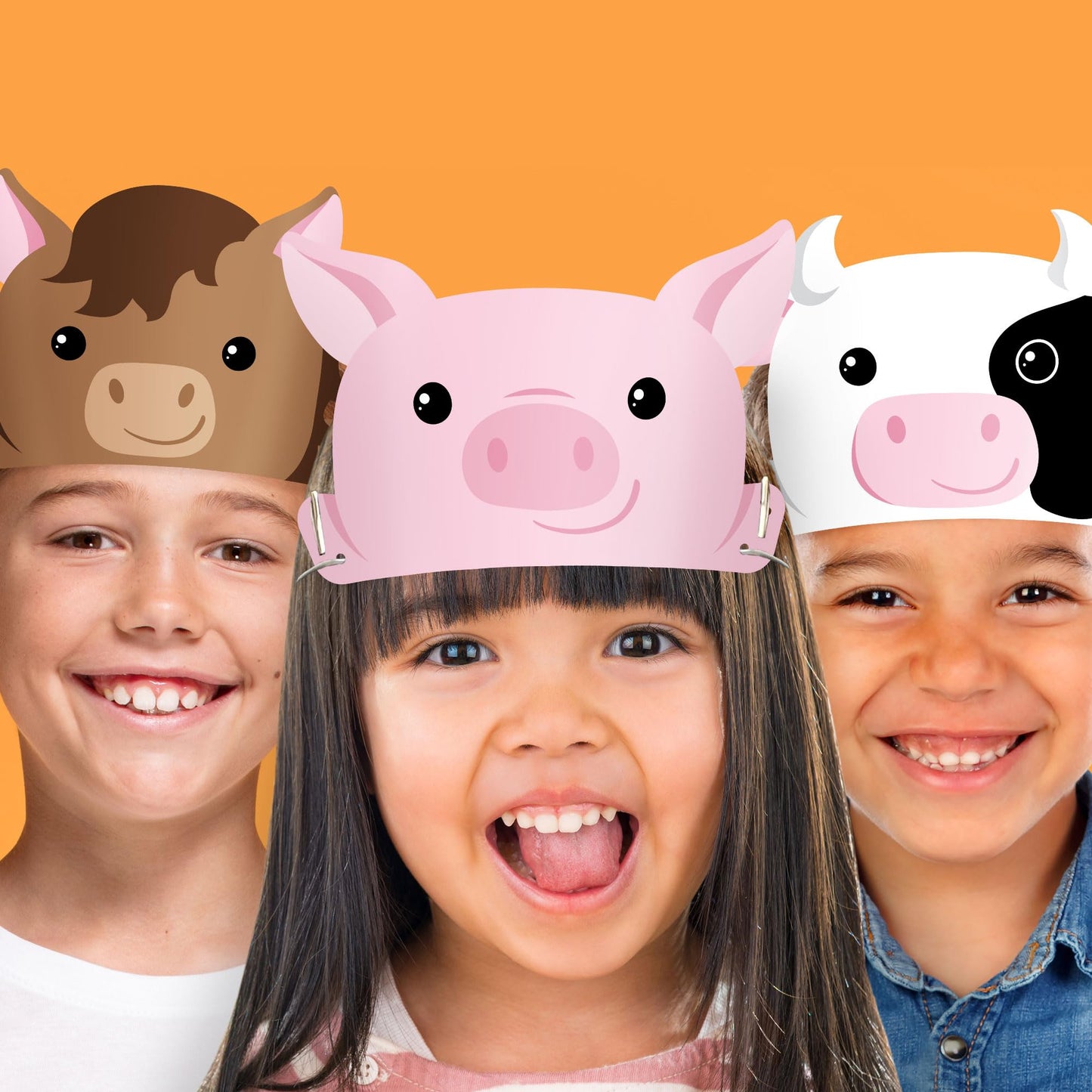 Big Dot of Happiness Paper Farm Animal Headbands, Barnyard Party Crowns for Kids Farm Birthday, DIY Pig, Horse, Sheep, Cow Party Hat Favors, 16 Count