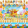 Winnie The Pooh Birthday Decorations, Party Supplies Set Include Banner, Backdrop, Balloons, Hanging Swirls, Cake Cupcake Toppers, Tablecloth for Boys