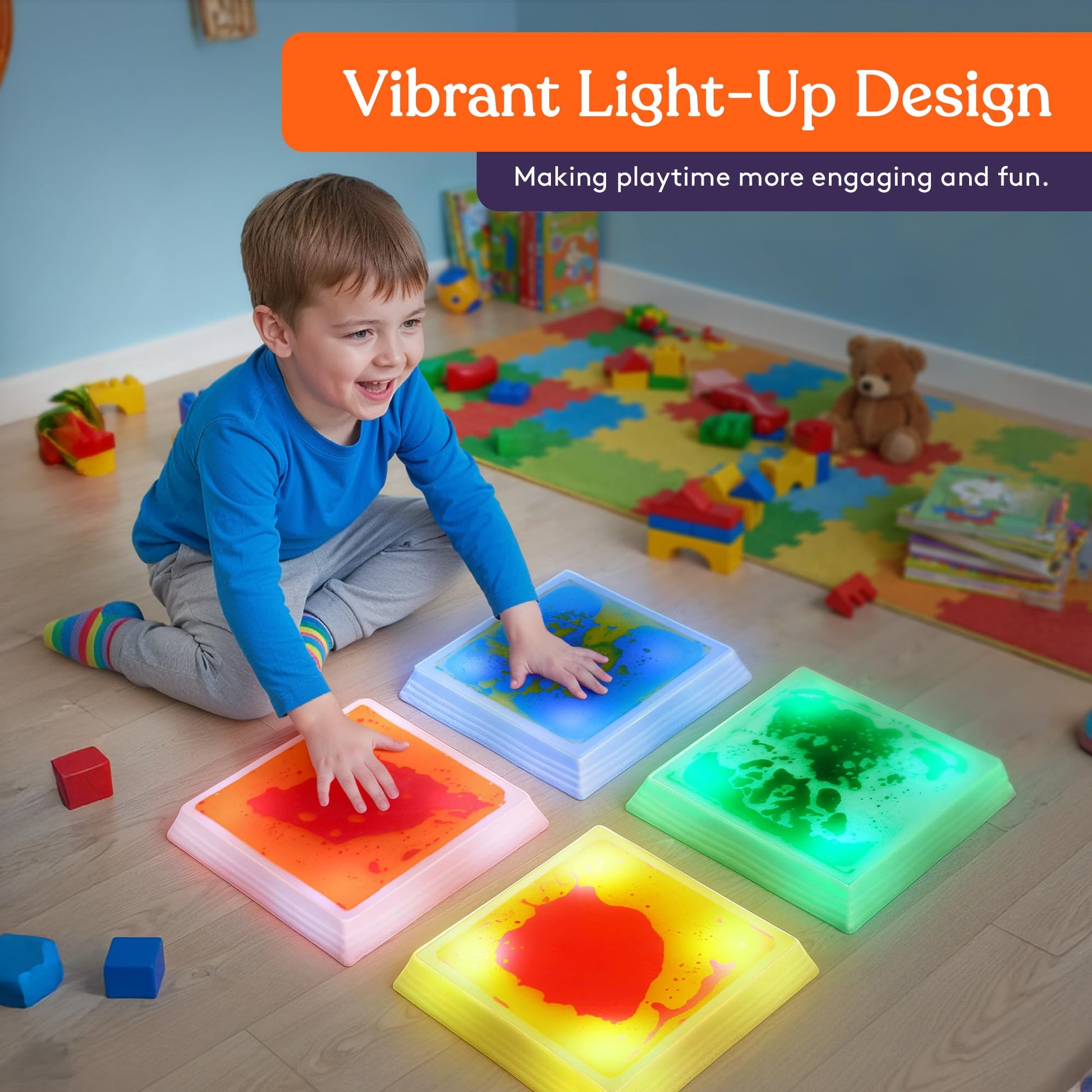 Special Supplies Liquid Gel LED Stepping Stones for Kids - Light-Up Square Balance Blocks - Promote Coordination, Balance, Strength for Children