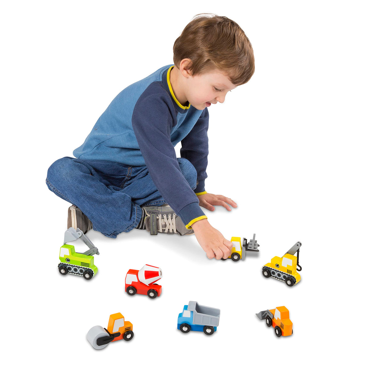 Melissa & Doug Wooden Construction Site Vehicles with Wooden Storage Tray (8 pcs)