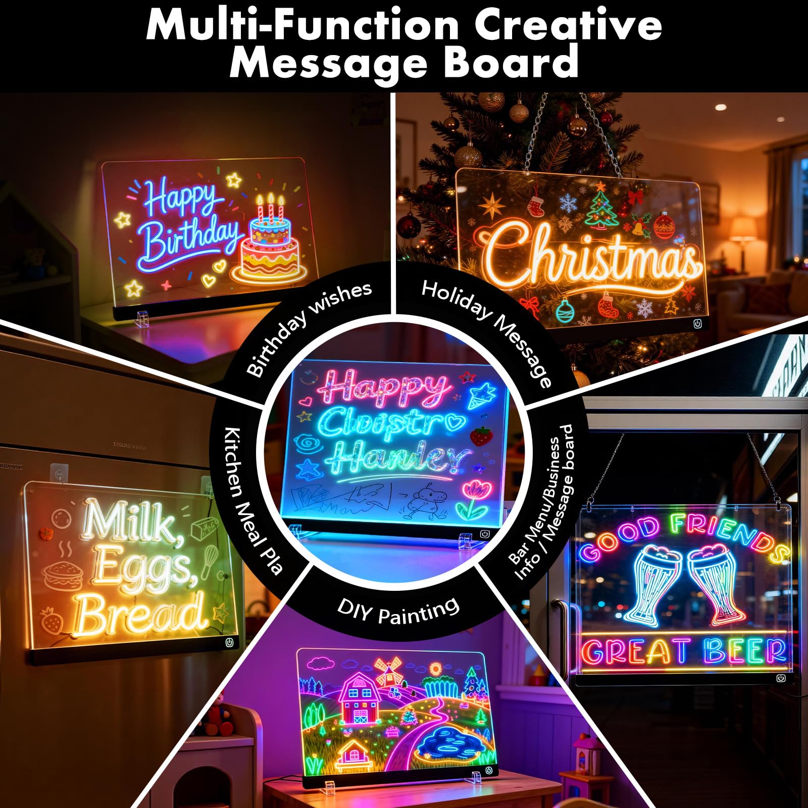 16" LED Light Up Drawing Board for Kids - Thickened Anti-Scratch Acrylic Glow Art Pad with 12 Markers - Neon Message Board & Night Light - Creative