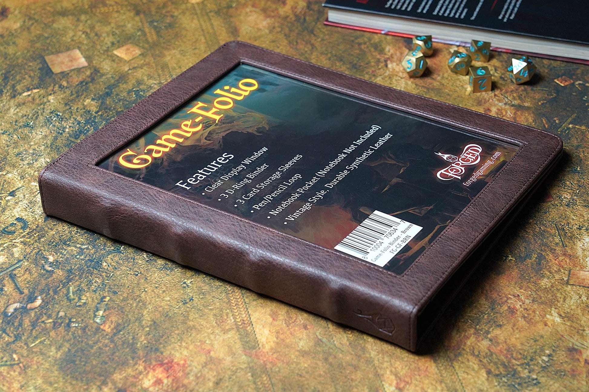 Forged Dice Co. Game-Folio PU Leather Portfolio Binder - Gaming Binder for DND Character Sheets with DND Spell Cards Organizer and Clear Front Pocket