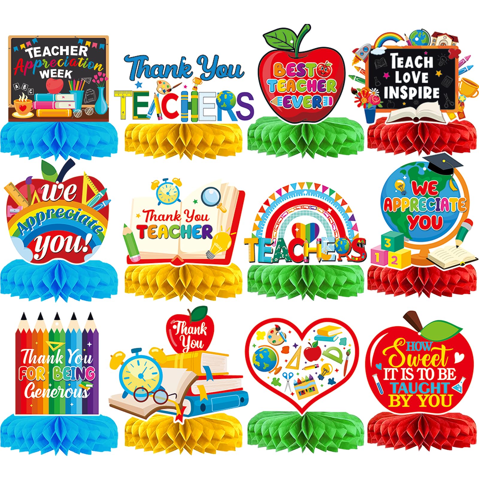 12Pcs Teacher Appreciation Table Decorations Honeycomb Centerpieces Thank You Teachers Table Centerpieces Teacher Appreciation Decorations