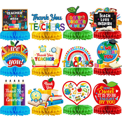 12Pcs Teacher Appreciation Table Decorations Honeycomb Centerpieces Thank You Teachers Table Centerpieces Teacher Appreciation Decorations