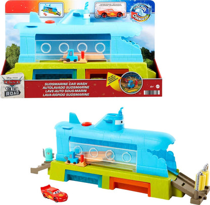 Mattel Disney and Pixar Cars Toys, Submarine Car Wash Playset with Color-Change Lightning McQueen Toy Car, Water Play