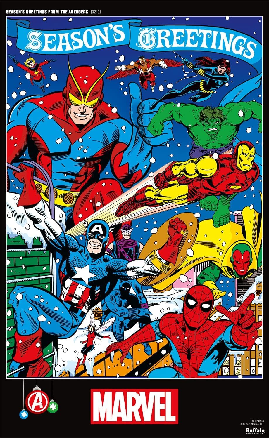 Buffalo Games - Marvel - Season's Greeting from The Avengers - 500 Piece Christmas Jigsaw Puzzle - Festive Holiday Puzzles for Adults - Precision-Cut