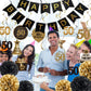 BRT Bearingshui Happy 50th Birthday Hanging Swirls Streamers Decoration Set, Happy Birthday Banner with Tissue Pompoms, Black and Gold 50 Years Old