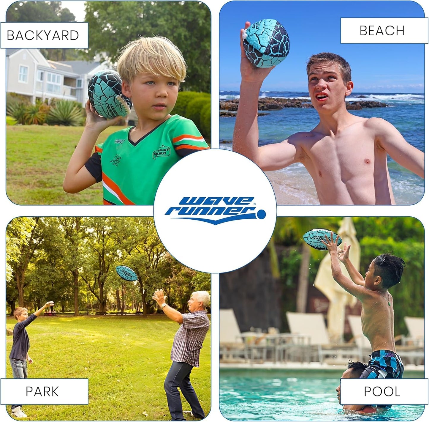 Wave Runner Junior Football, 9.25 Size, Waterproof Double-Laced Ball, for Beach, Pool, Indoor Outdoor Play