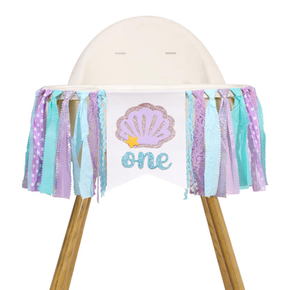 Mermaid One Year High Chair Banner - Under The Sea 1st Birthday Party Decorations, First Party Banner, Ocean Themed Highchair Garland, Under The Sea