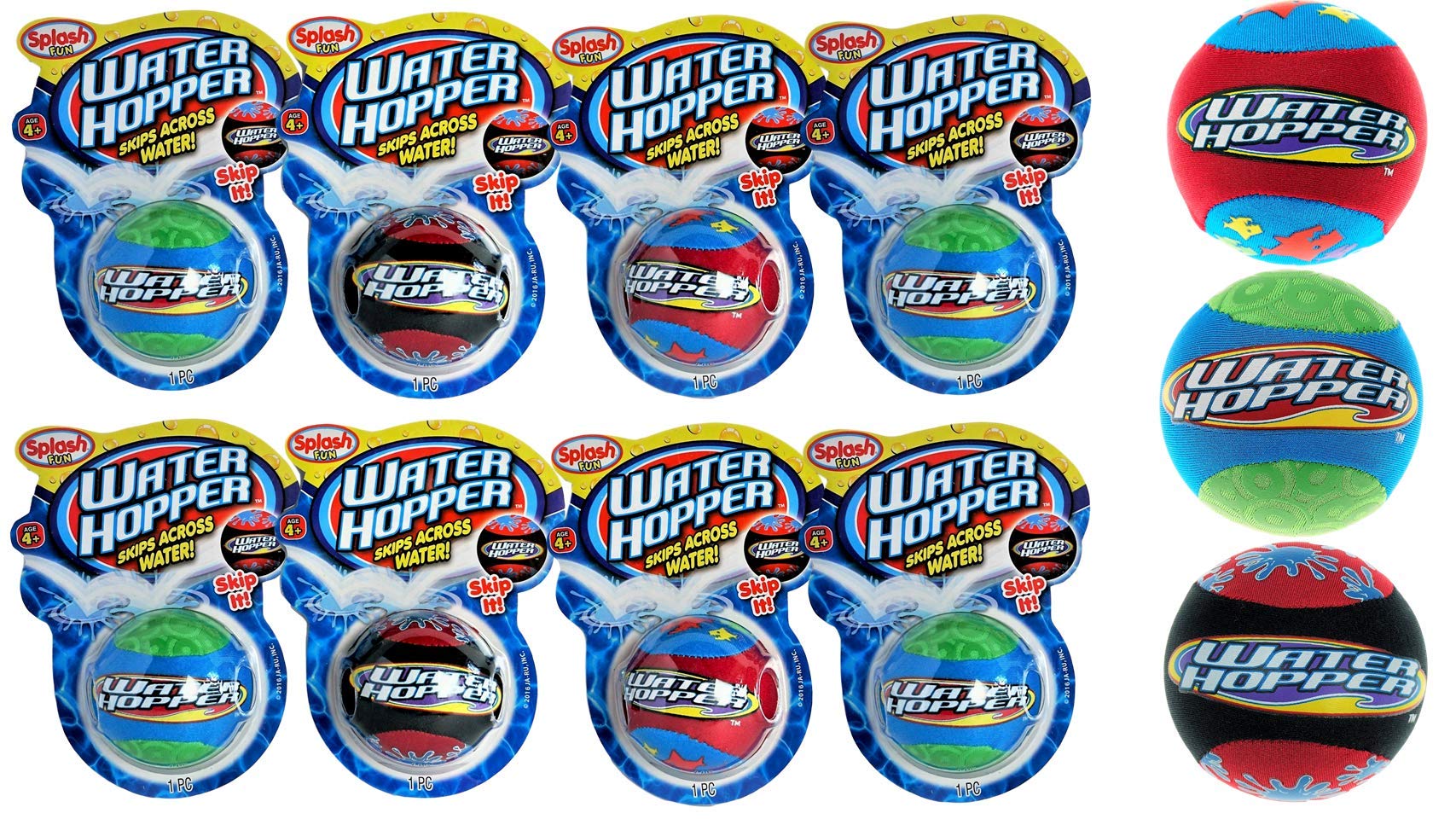 JA-RU Water Skipping Ball for Kids (8 Pack) - Skips on Water | Squishy Water Bouncing Ball | Pool Toys for Kids Ages 4-8 Years & Up | Outdoor Summer