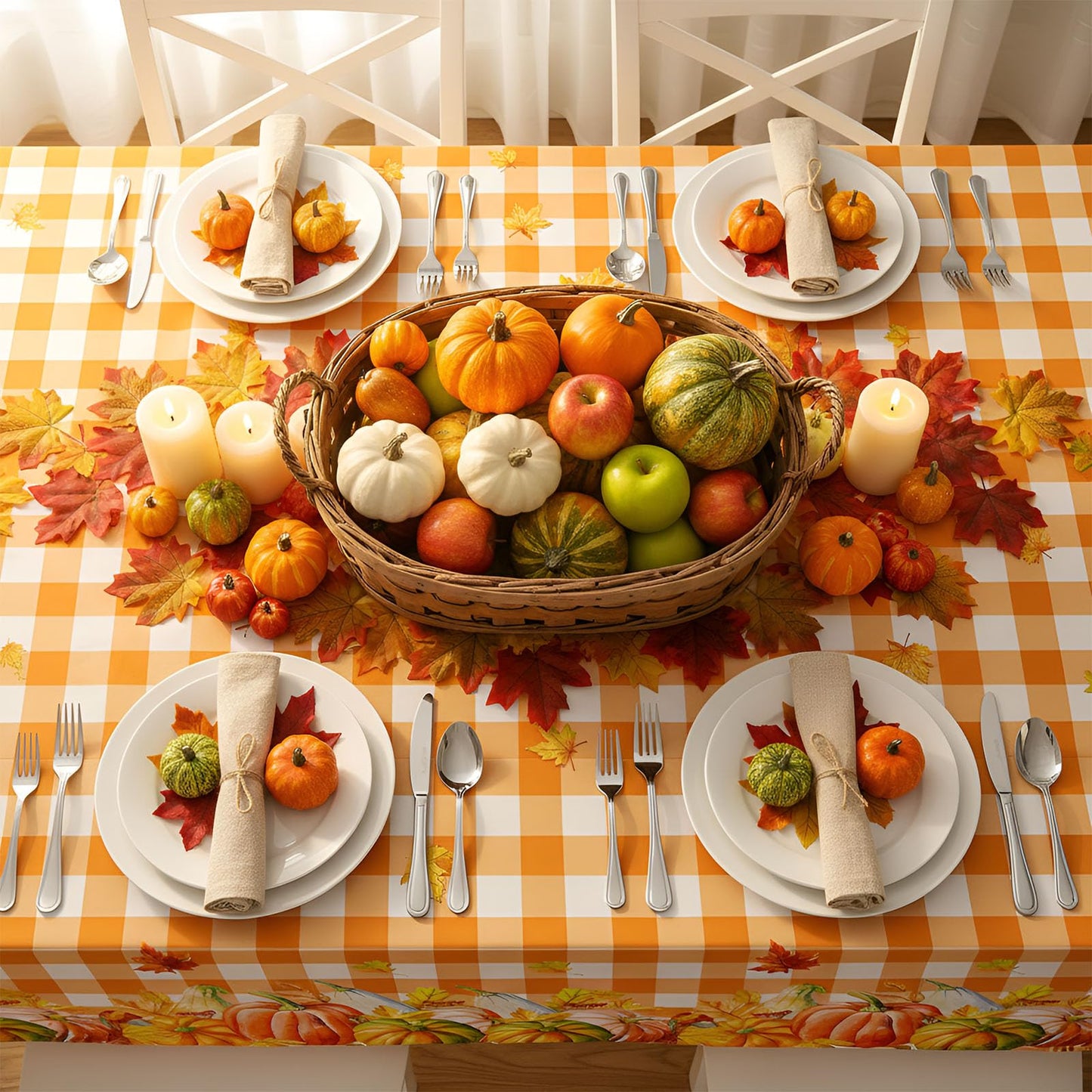 Newwiee 3 Pcs Thanksgiving Disposable Tablecloths Plastic Fall Table Covers 54 x 108 Inch Autumn Rectangle Tablecloths Pumpkin Maple Leaves Turkey