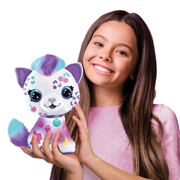 Canal Toys Personalize Airbrush Plush Large Kitty! Decorate, wash, Repeat! Customize Your own Spray Art Plush with Markers, Battery Powered Airbrush