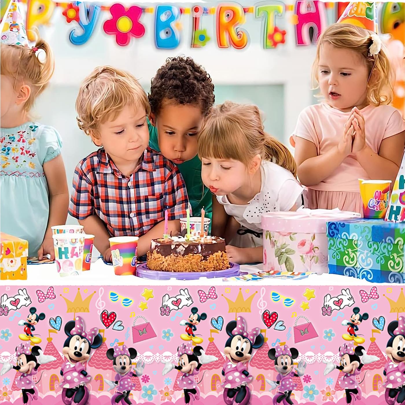 WETIM 2Pack Minnie Tablecloth Disposable Tablecover Birthday Party Supplies and Decorations for Kid Boy Baby Shower Minnie Tables 70"X42"