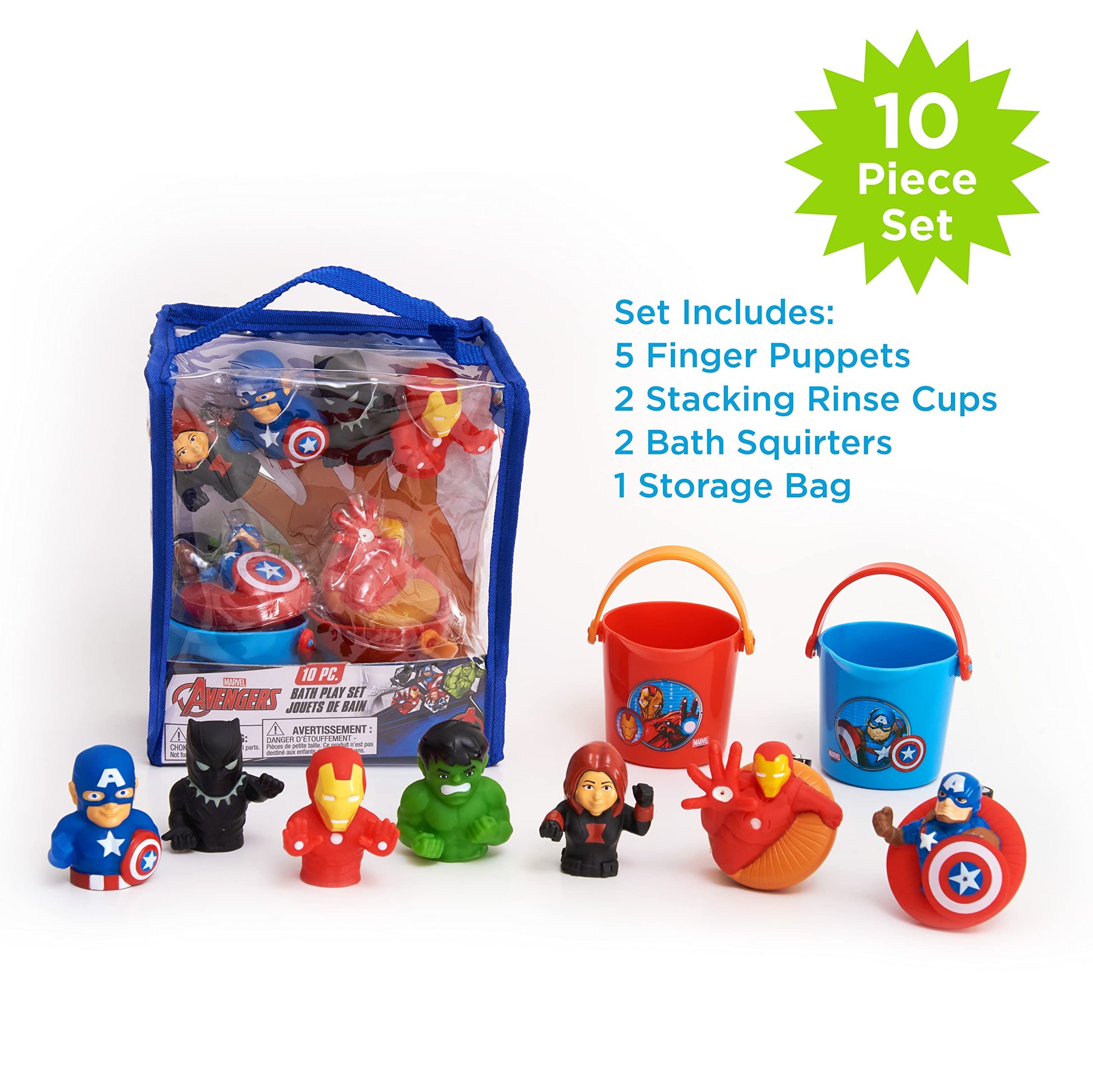 Marvel Avengers 10 Piece Bath Toy Value Set - Kids Bath Toys