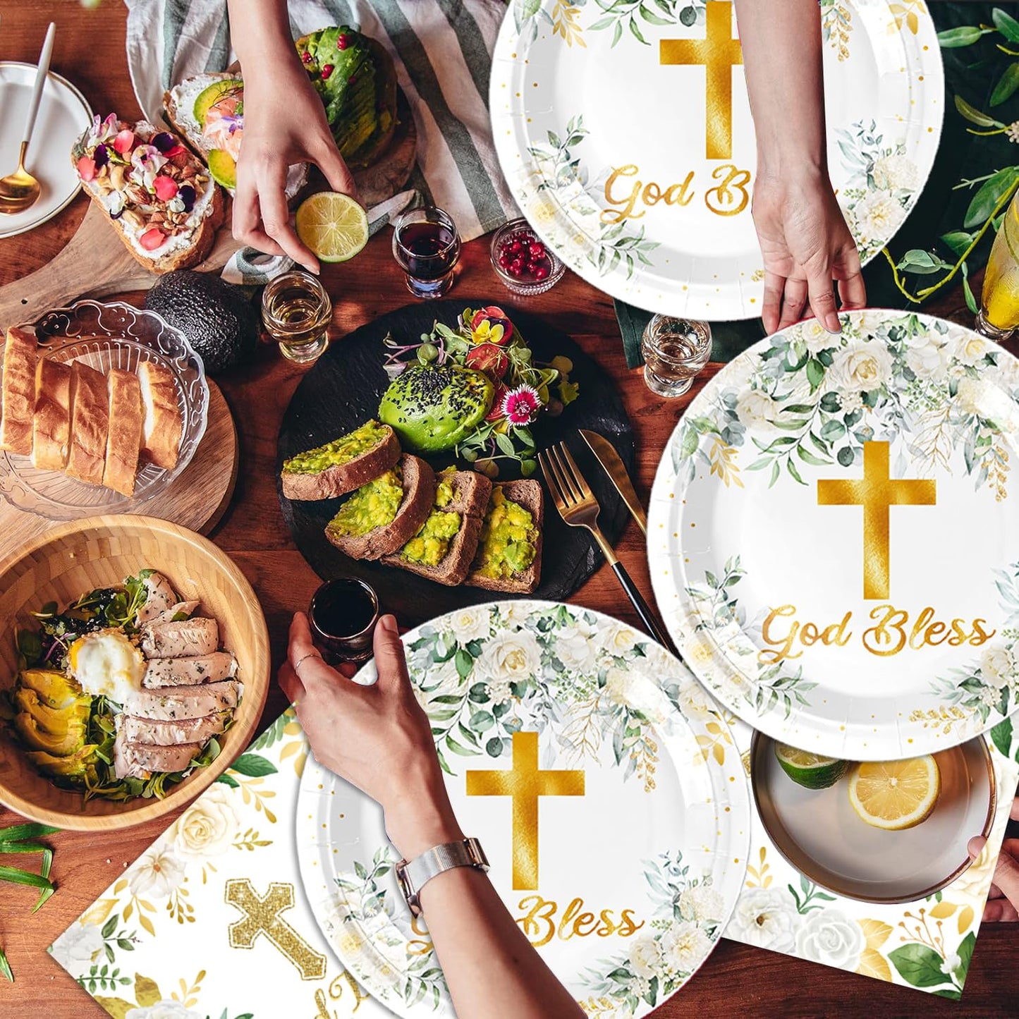 Frypeas 40Pcs God Bless Party Decorations Tableware Supplies 20 Plates and 20 Napkins for God Bless Baptism Party Decoration Serve 20 Guests