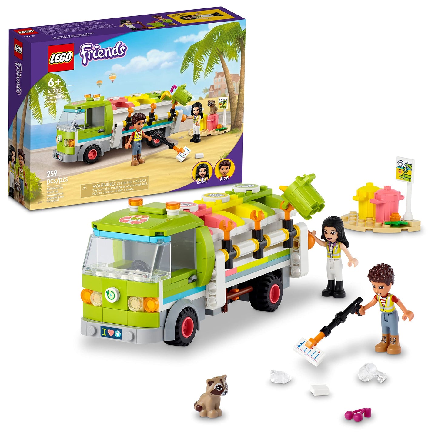 LEGO Friends Recycling Truck Toy 41712 - Set Includes Garbage Sorting Bins, Emma and River Mini Dolls, Educational Learning Toys for Kids 6+ Years