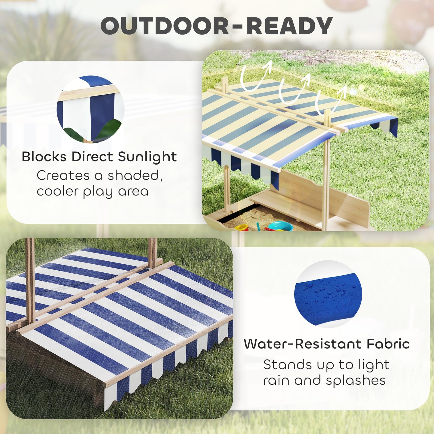 Outsunny Wooden Sandbox with Lid Canopy for Aged 3-7 47X47 in Natural