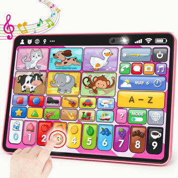 Trilingual Learning Toy Tablet with Music & Sound, Montessori Speech Therapy Toys for 1 Year Old Girl Boy Musical Baby Toy 12-18 Months Toddler Girl