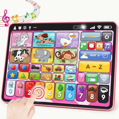 Trilingual Learning Toy Tablet with Music & Sound, Montessori Speech Therapy Toys for 1 Year Old Girl Boy Musical Baby Toy 12-18 Months Toddler Girl