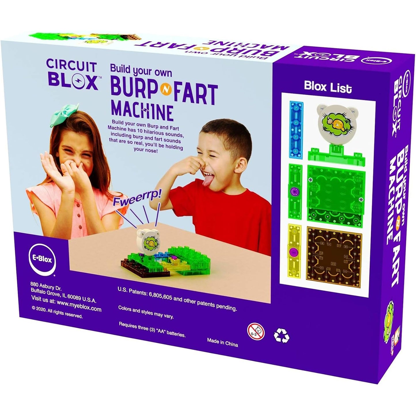 E-Blox Building Blocks STEM Circuit Kit, Build Your Own Burp & Fart Machine, Add Funny Sounds to Brick & Structure Science Projects, Birthday & Gag