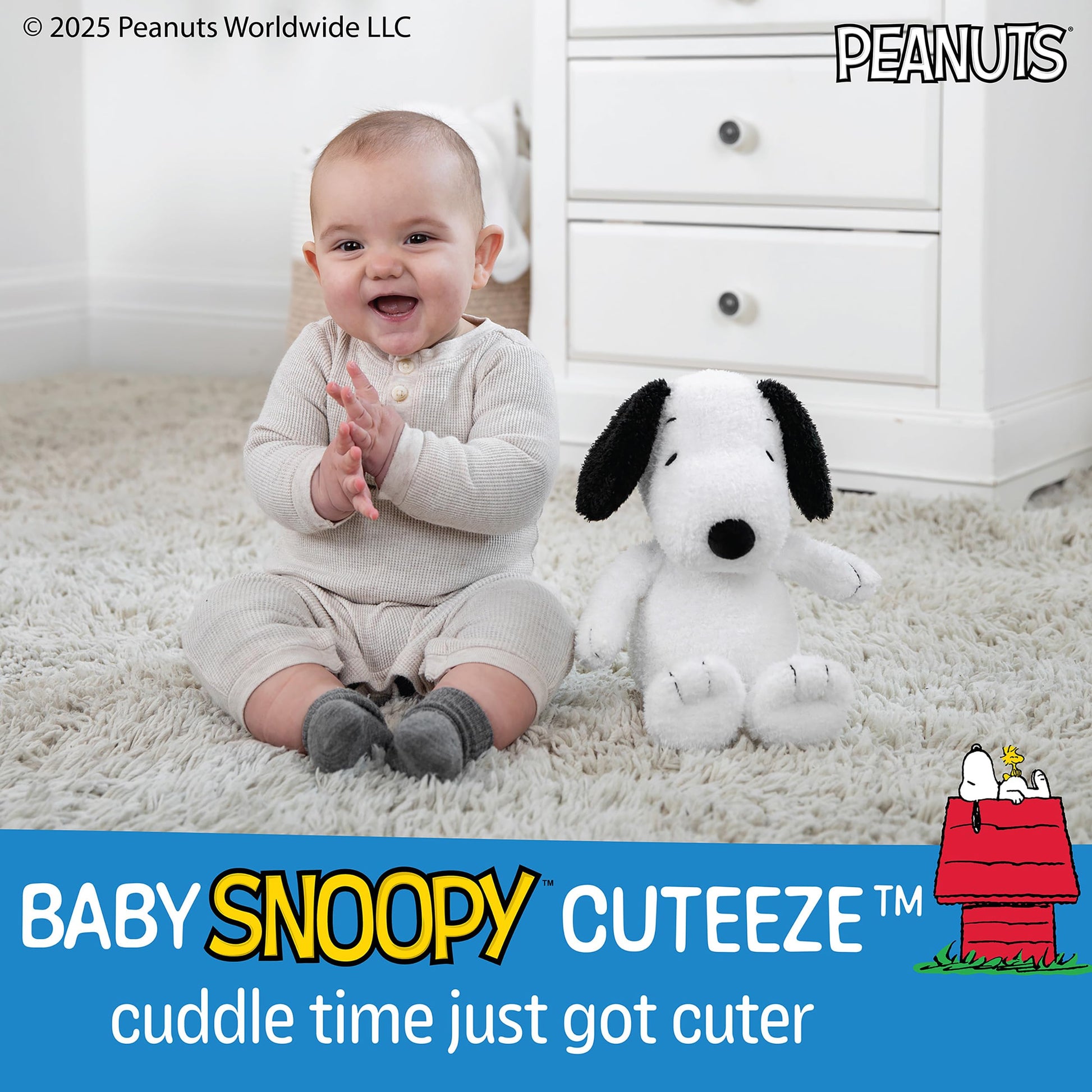 Kids Preferred Peanuts Charlie Brown Snoopy Plush with Crinkle Feet, Extra Soft Stuffed Animal Toy for Baby Toddler Boys & Girls 12 Inch Size