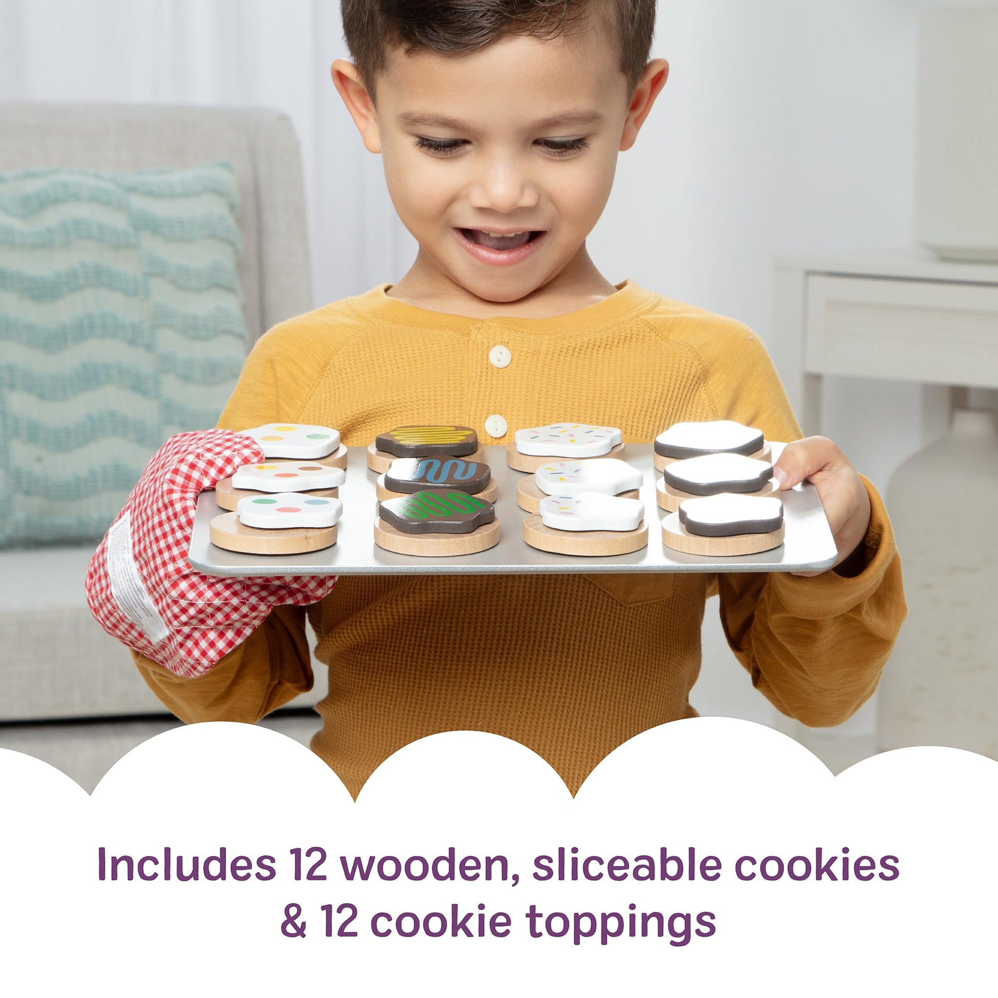 Melissa & Doug Slice & Bake Cookie Set with Wooden Play Food, Colorful Toppings & Play Kitchen Accessories, Preschool Learning Toys for Girls & Boys