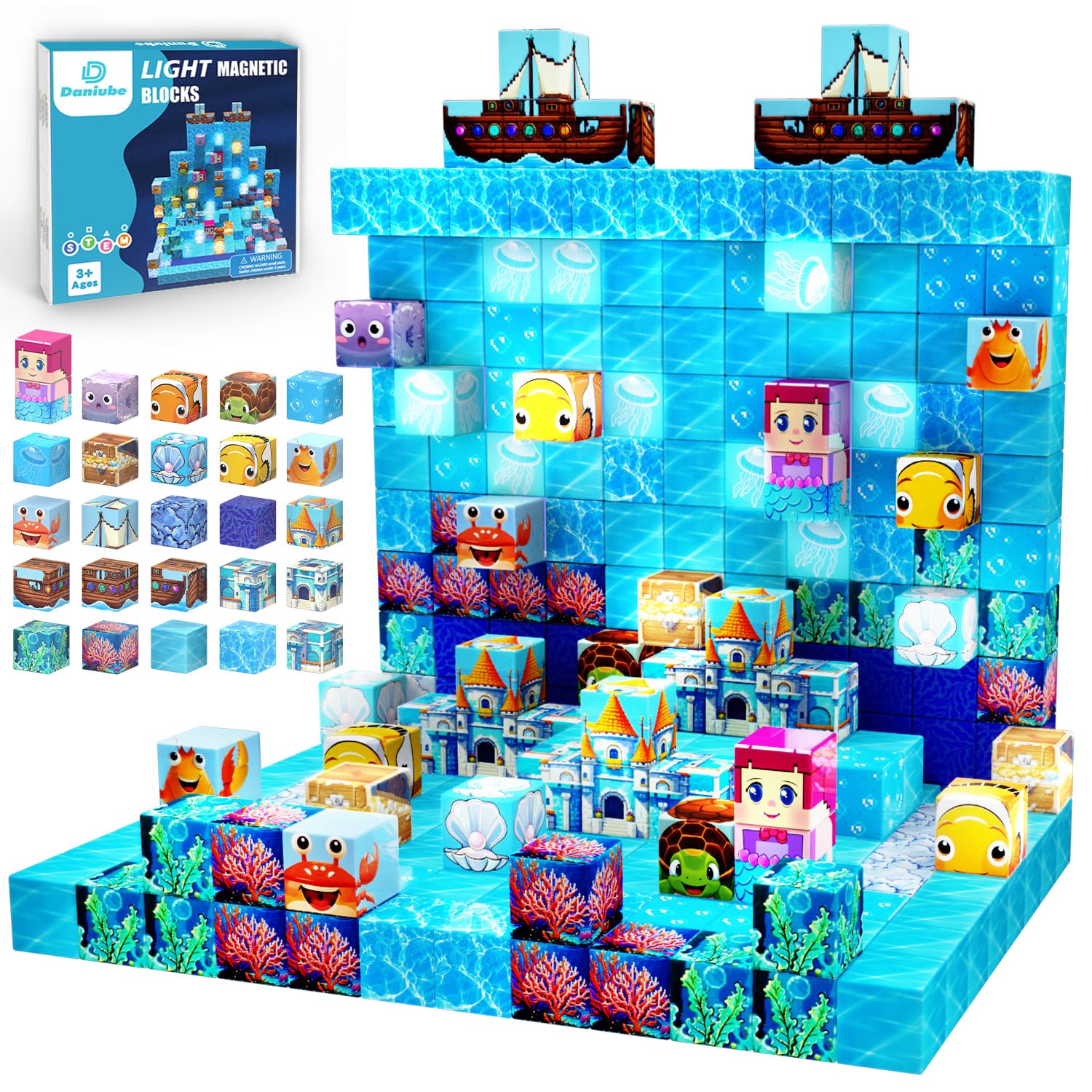 Magnetic Blocks for Kids, 100PCS Mermaid Magnetic Cube Building Set Toys