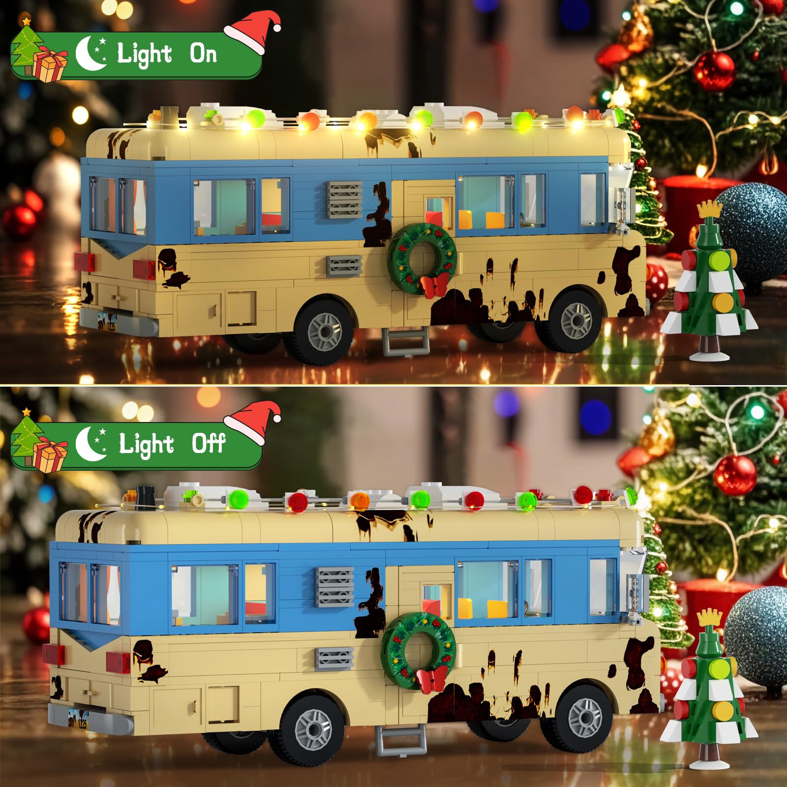 Christmas Vacation RV Building Blocks with Light, Eddie's RV Snow Camper Van Model Building Set, Christmas Vacation Holiday Caravan Car Xmas Present