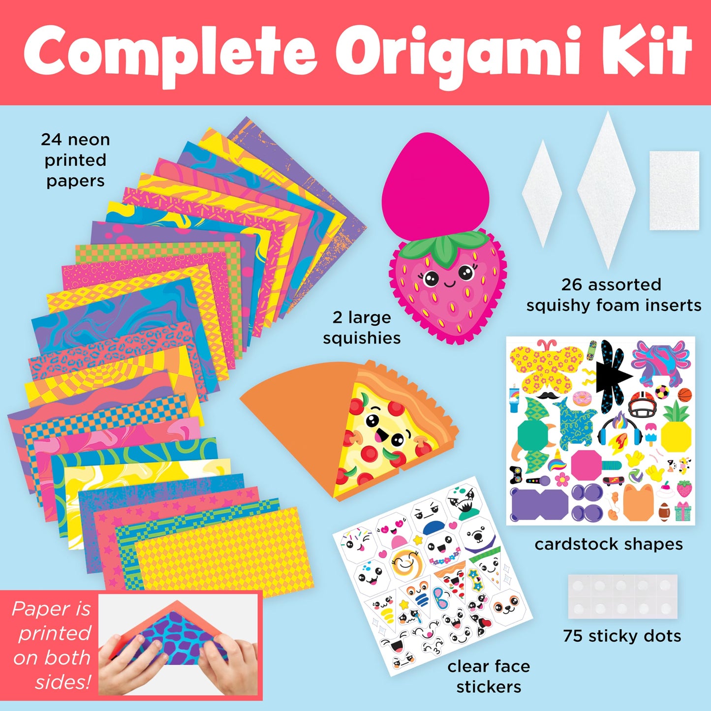 Creativity for Kids Origami Squishies Kit | Summer Activities & Road Trip Fun | Fold, Decorate & Squish 24 Bright Paper Creations | DIY Arts & Crafts