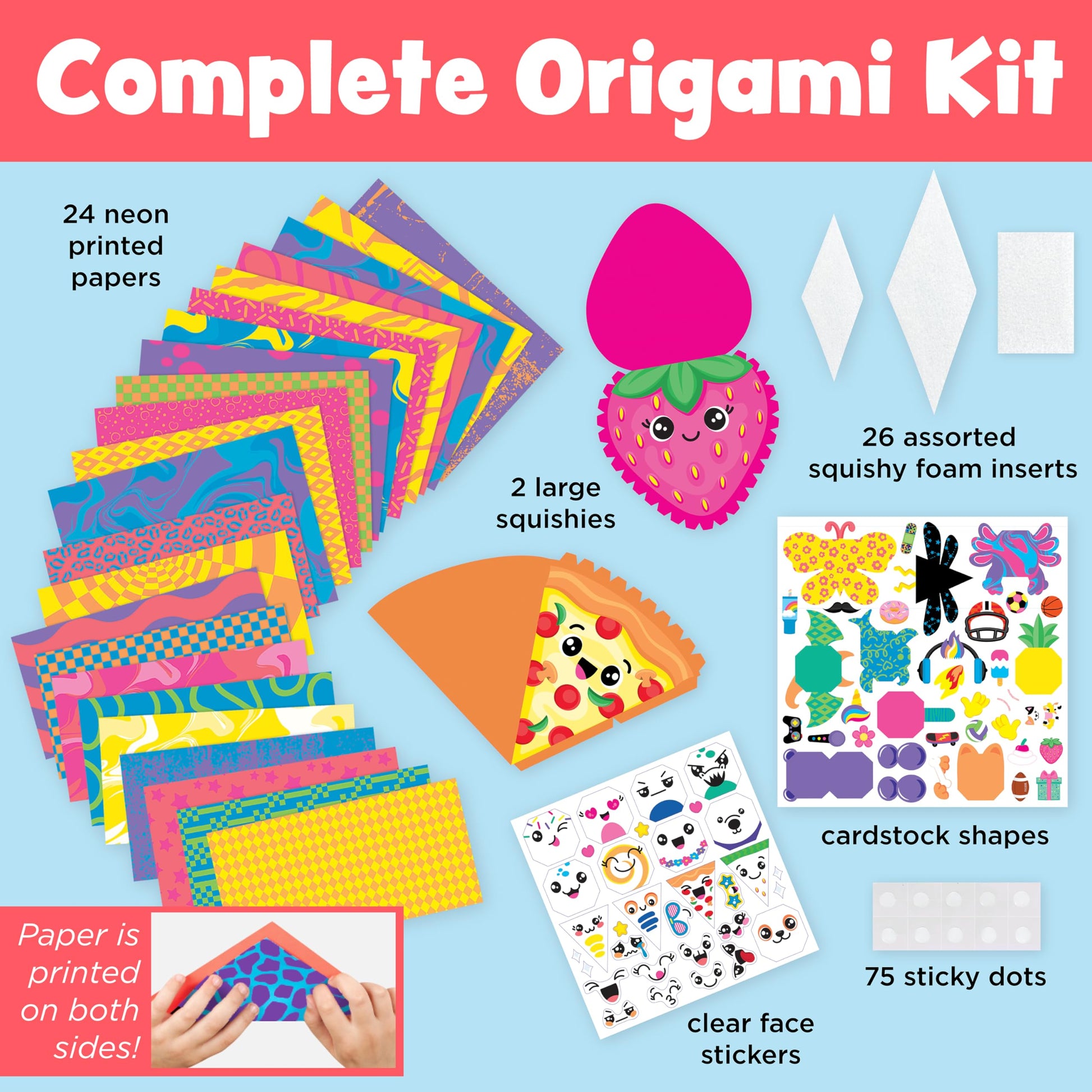 Creativity for Kids Origami Squishies Kit | Summer Activities & Road Trip Fun | Fold, Decorate & Squish 24 Bright Paper Creations | DIY Arts & Crafts