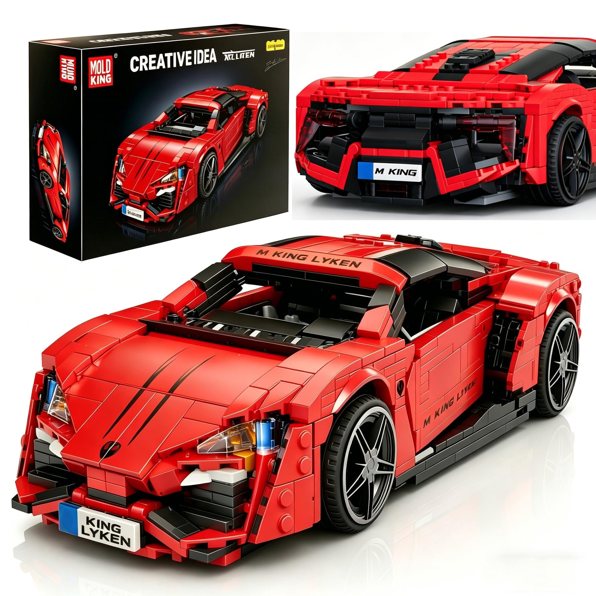 Mould King Car Building Set, 1:12 Scale Red Sports Vehicle, 1311 Pcs