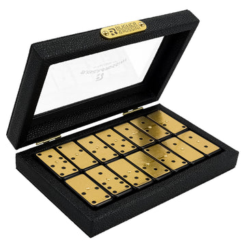 Bucher&Rossini Metal Surface Dominoes Set Double 6 for Adults and Kids - Classic 28Pieces Gold Metal Surface Domino's Game Set Idea Gift Present